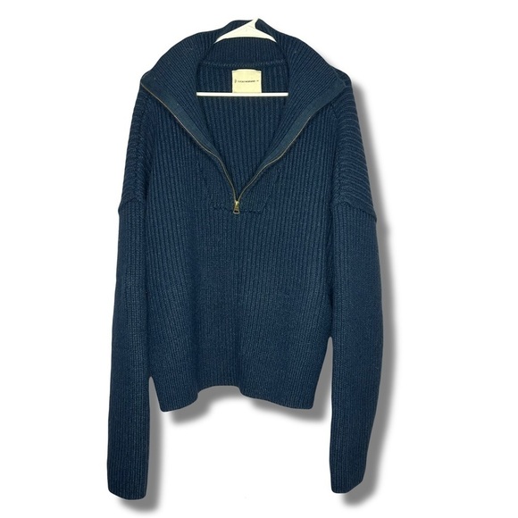 Lucky Brand Women’s Knit Chunky Sweater XXL Blue Halter Zip Popover Relax Preppy - Picture 1 of 11